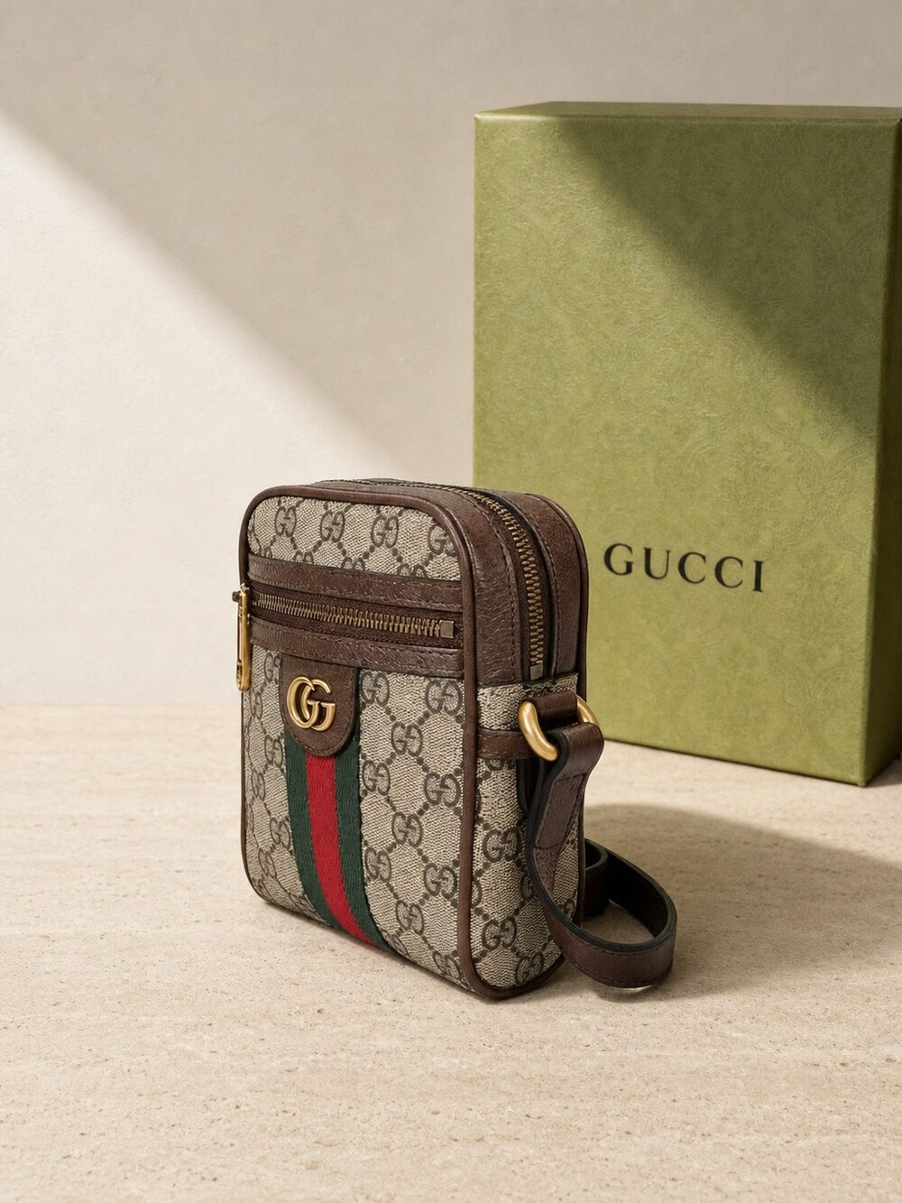 Gucci Small Ophidia Shoulder Purse in Beige Ebony GG Supreme Canvas - Picture 3 of 6